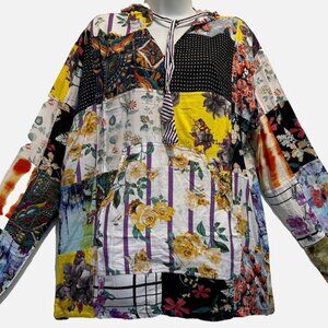 Nwt FUNKY STUFF patch hippie hood pocket rayon HOODIE TOP JACKET 1X